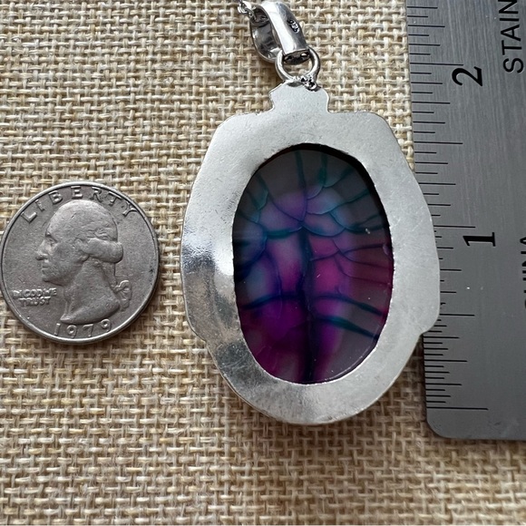 New Dragon Veined Agate Stone Silver Overlay Pendant Necklace - Picture 3 of 5